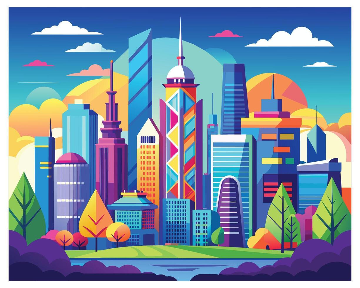 City skyline with buildings and skyscrapers vector