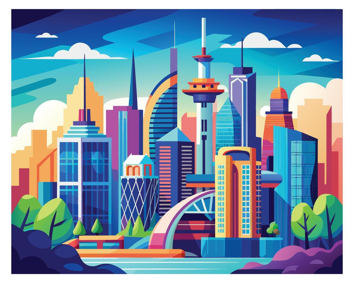 City skyline with buildings and skyscrapers vector