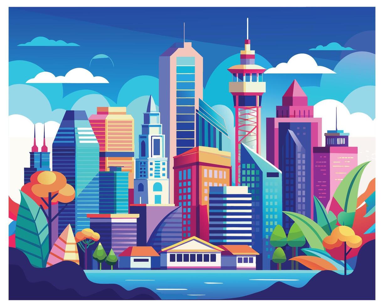 City skyline with buildings and skyscrapers vector