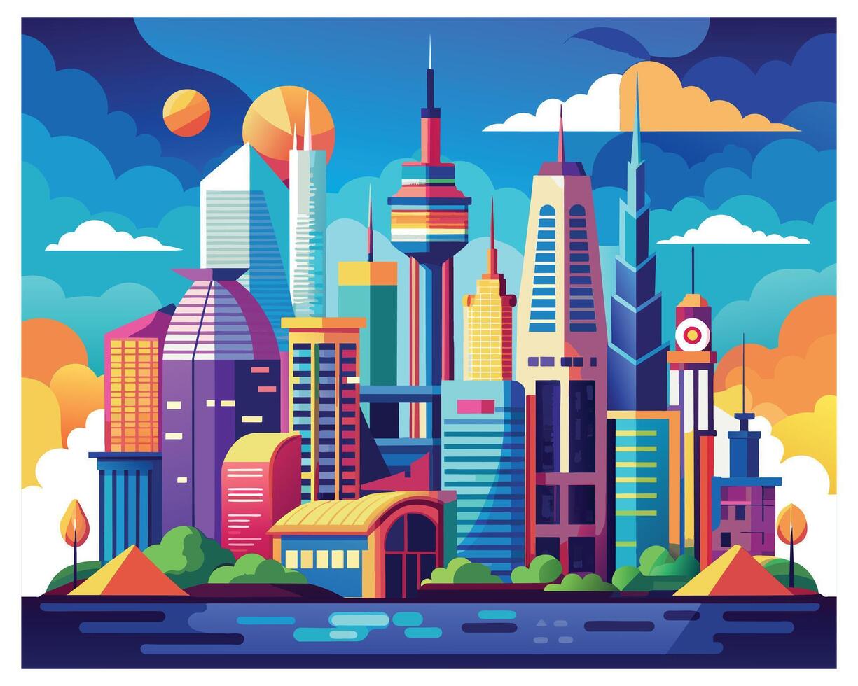 City skyline with buildings and skyscrapers vector