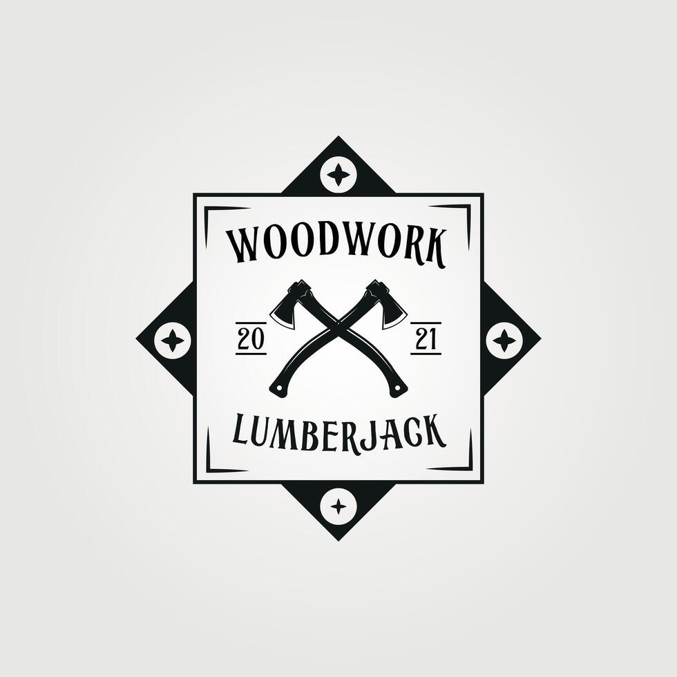 carpentry woodwork, lumberjack logo vintage illustration design vector