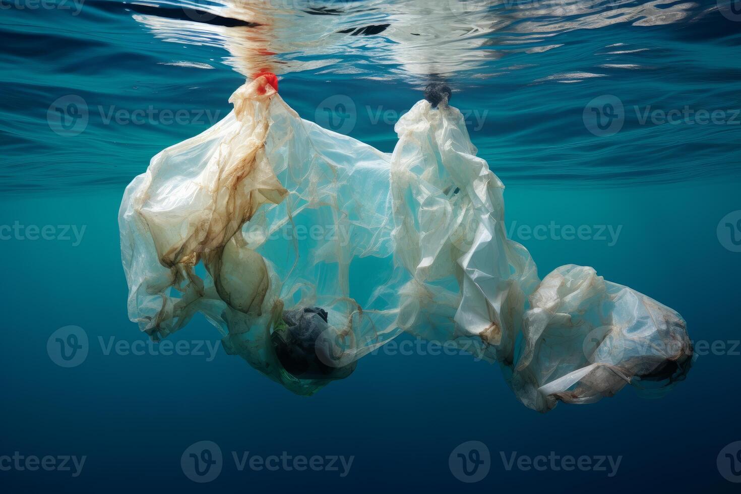 AI generated Non-biodegradable Plastic bag ocean ecology garbage. Generate Ai photo