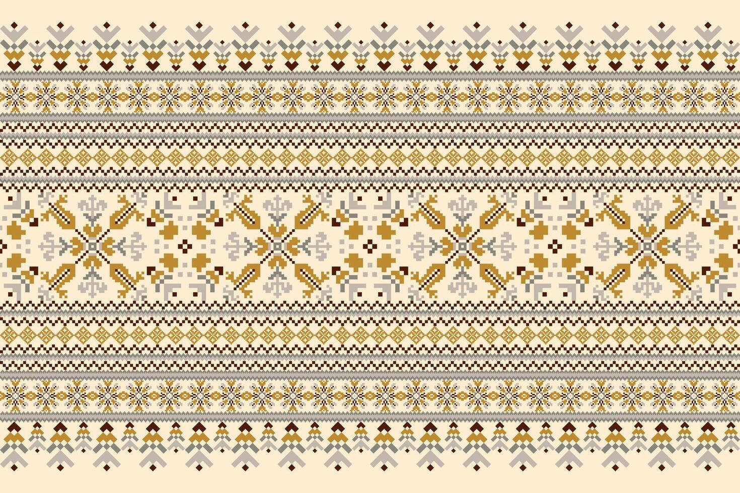 geométrico étnico oriental modelo vector ilustración.floral píxel Arte bordado en crema fondo, azteca estilo, abstracto fondo.diseño para textura,tela,ropa,envoltura,decoración,bufanda,estampado