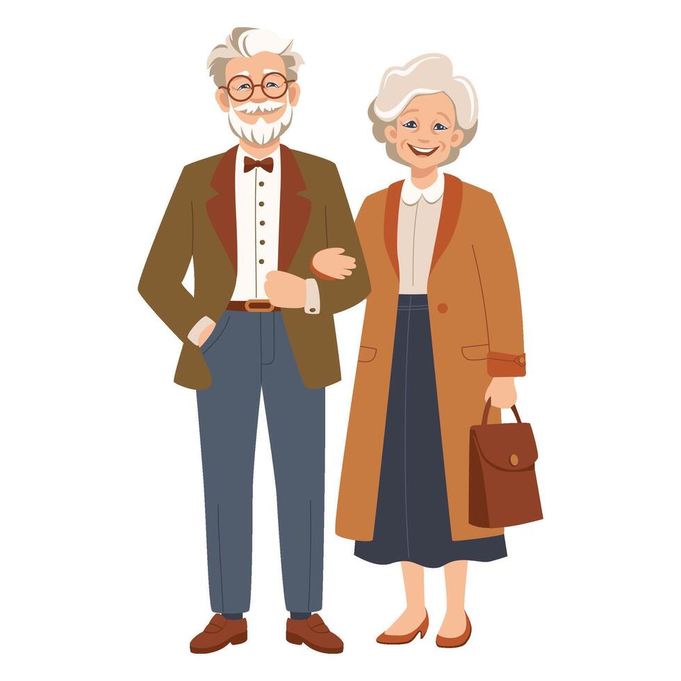 Happy old couple flat illustration vector