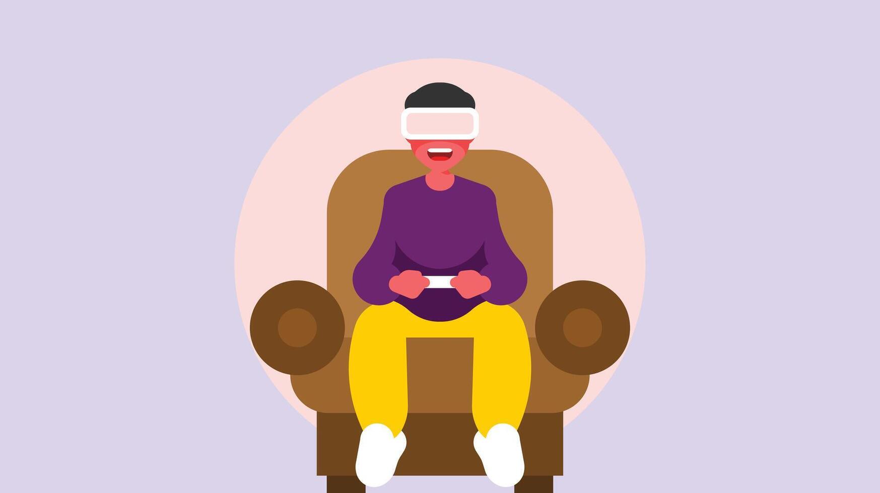 Man playing video games in virtual rality vector illustration