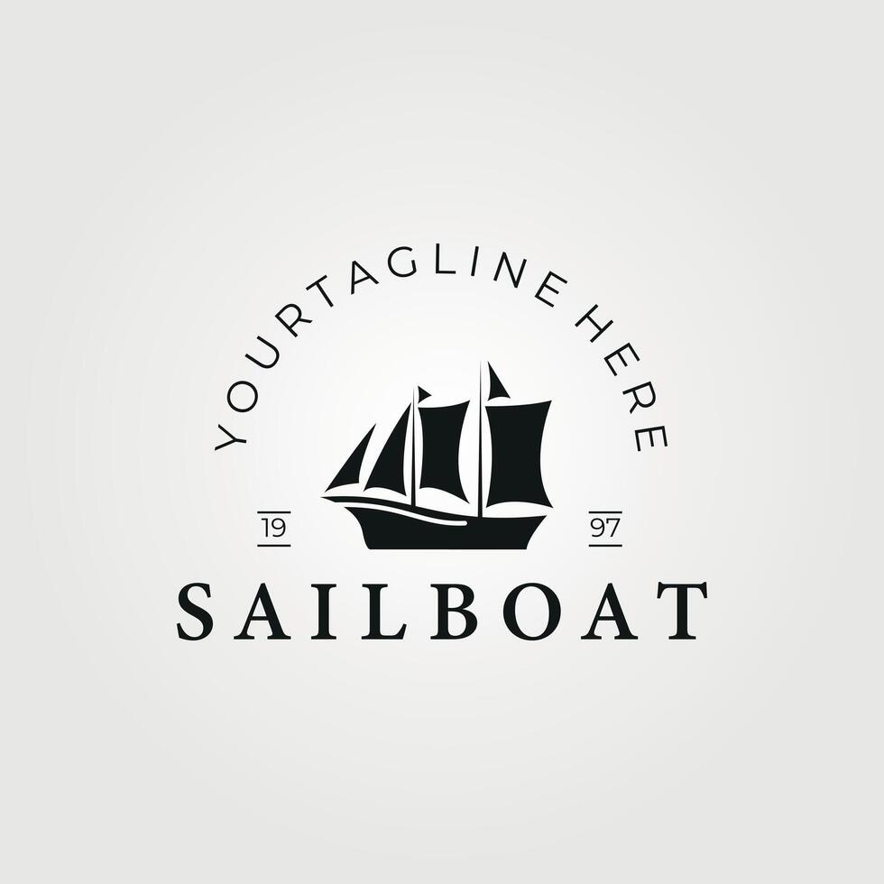 Sailing Ship silhouette vintage logo,marine icon template logo , retro design nautical vector illustration