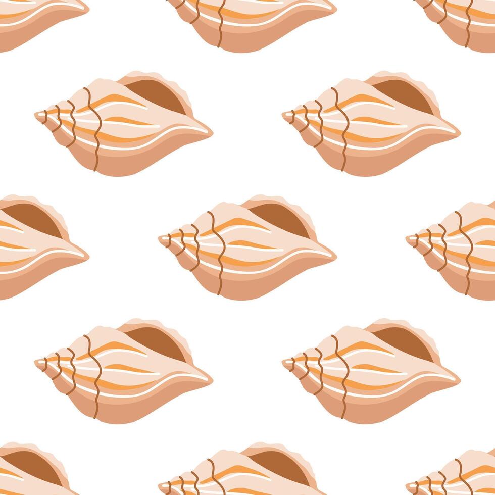 Sea shells vector seamless pattern, mollusks. Flat illustration of seashell.