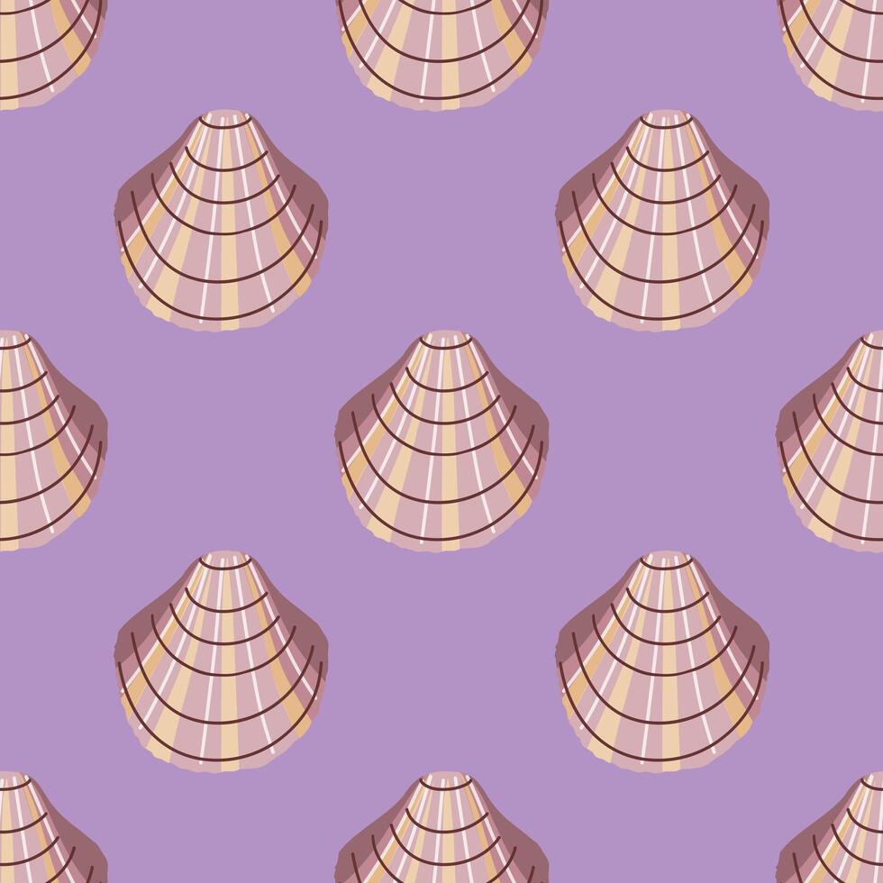 Sea shells vector seamless pattern, mollusks. Flat illustration of seashell.