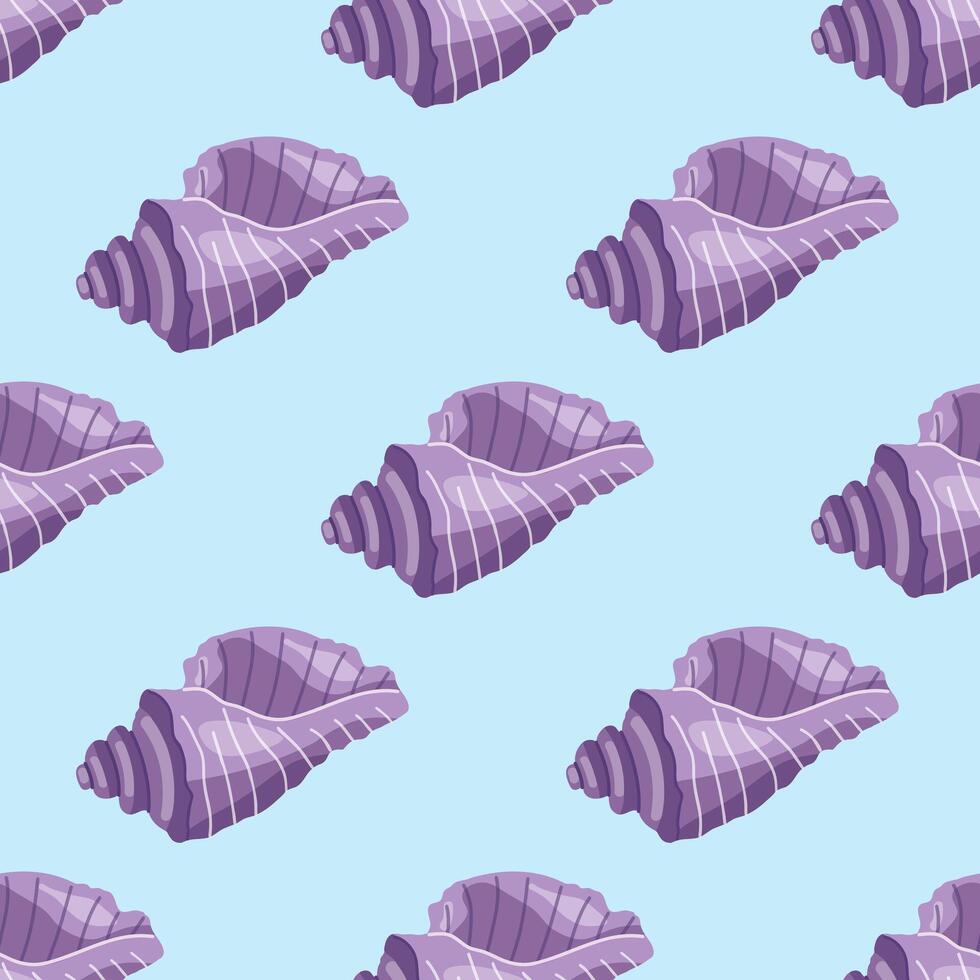 Sea shells vector seamless pattern, mollusks. Flat illustration of seashell.