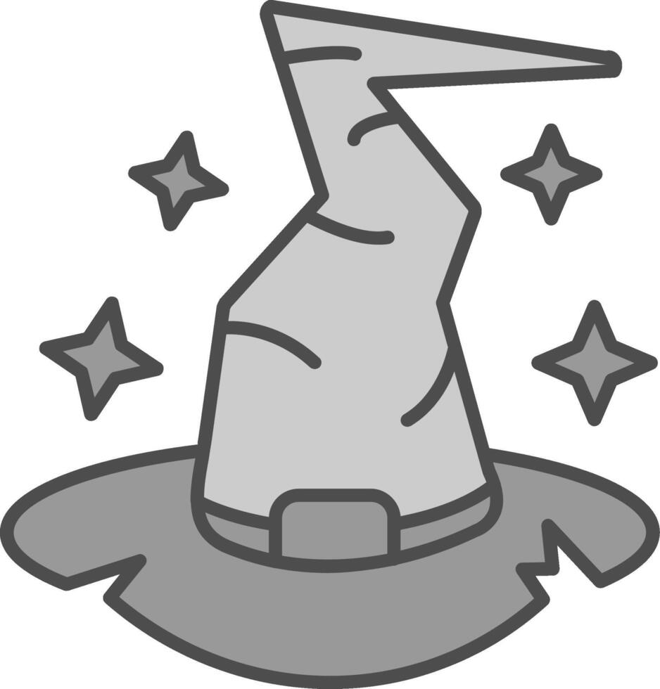 bruja sombrero línea lleno escala de grises icono vector