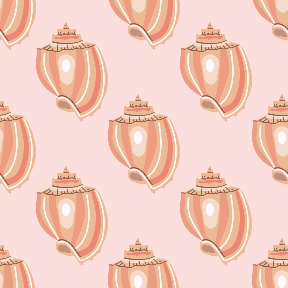 Sea shells vector seamless pattern, mollusks. Flat illustration of seashell.