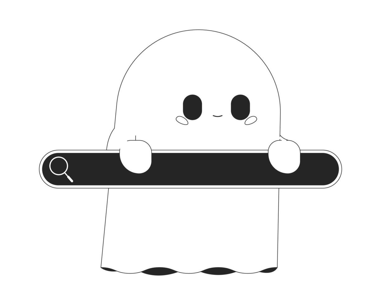 anónimo hojeada web 2d lineal ilustración concepto. pequeño fantasma participación navegador texto bar dibujos animados personaje aislado en blanco. Internet Víspera de Todos los Santos diseño metáfora monocromo vector Arte