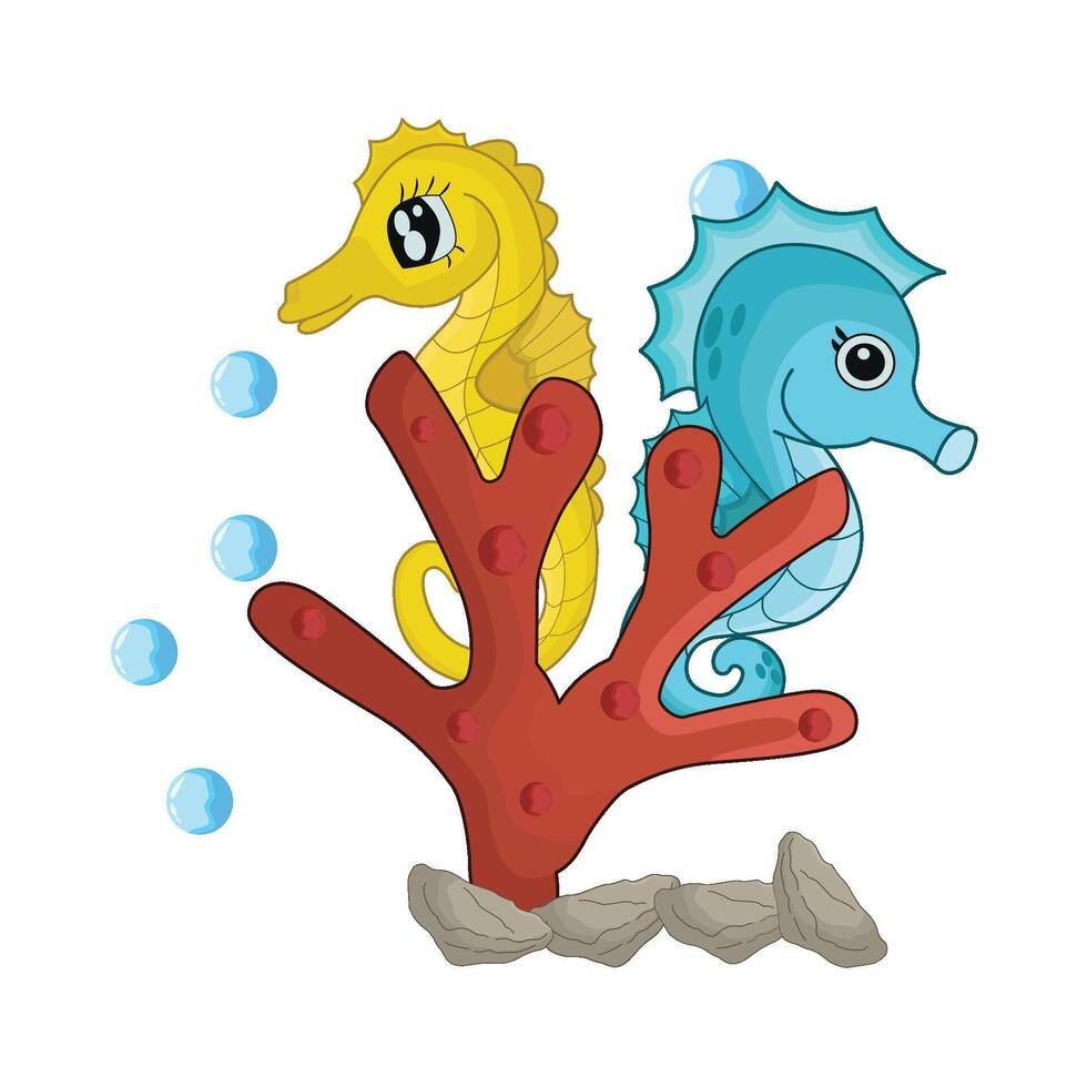 illustration of seahorse with coral vector