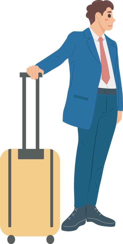 negocio traje masculino viajero con maleta turista viaje personaje ilustración gráfico dibujos animados Arte vector