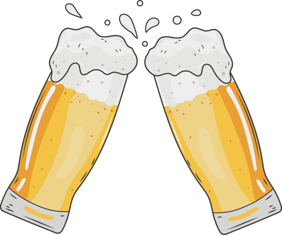 Cold Yellow Beer Mugs Bottle Toasting Cheers Illustration Graphic Element Art Card vector