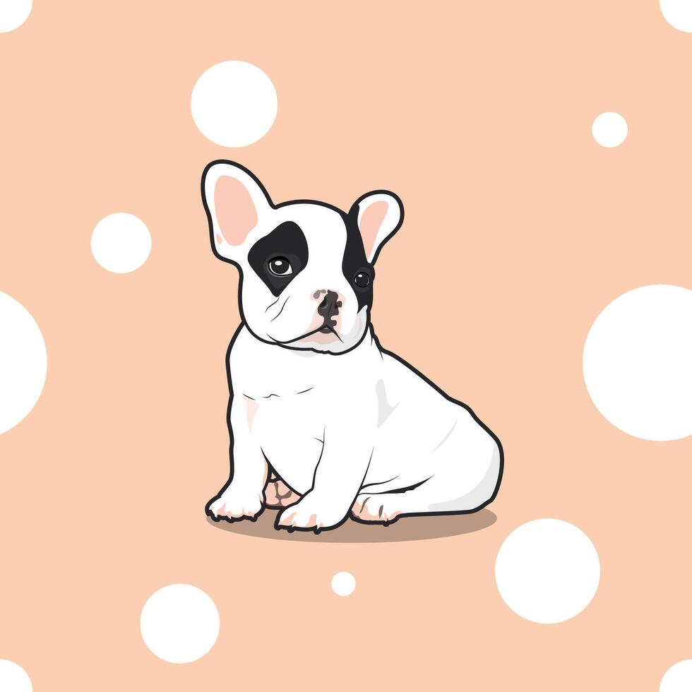 Cute Little Frenchie is sitting on the white dot-pink seamless pattern background vector