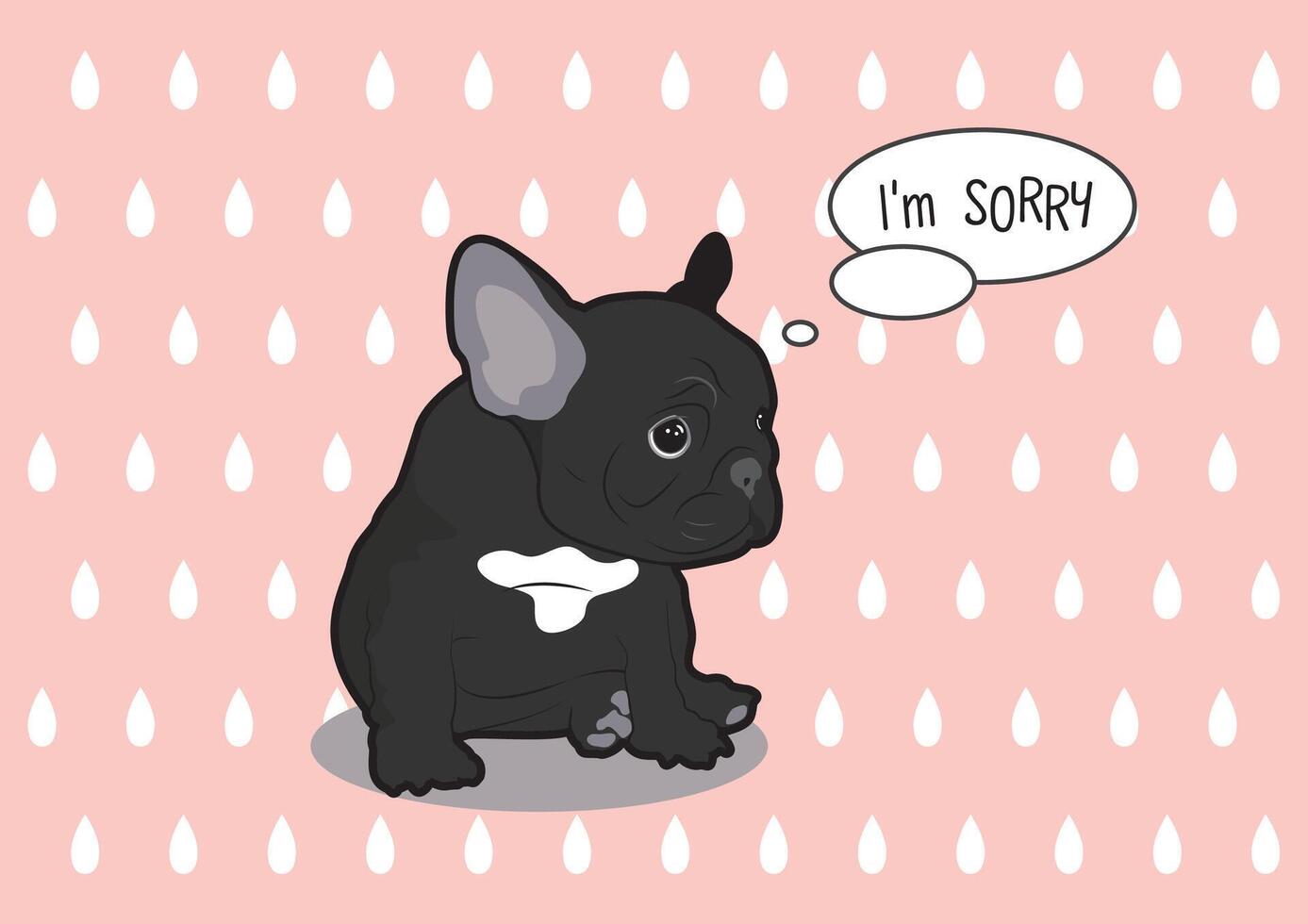 French Bulldog Feels Guilty and sits on the pink teardrop backgroundFrench Bulldog Feels Guilty and sits on the pink teardrop background vector