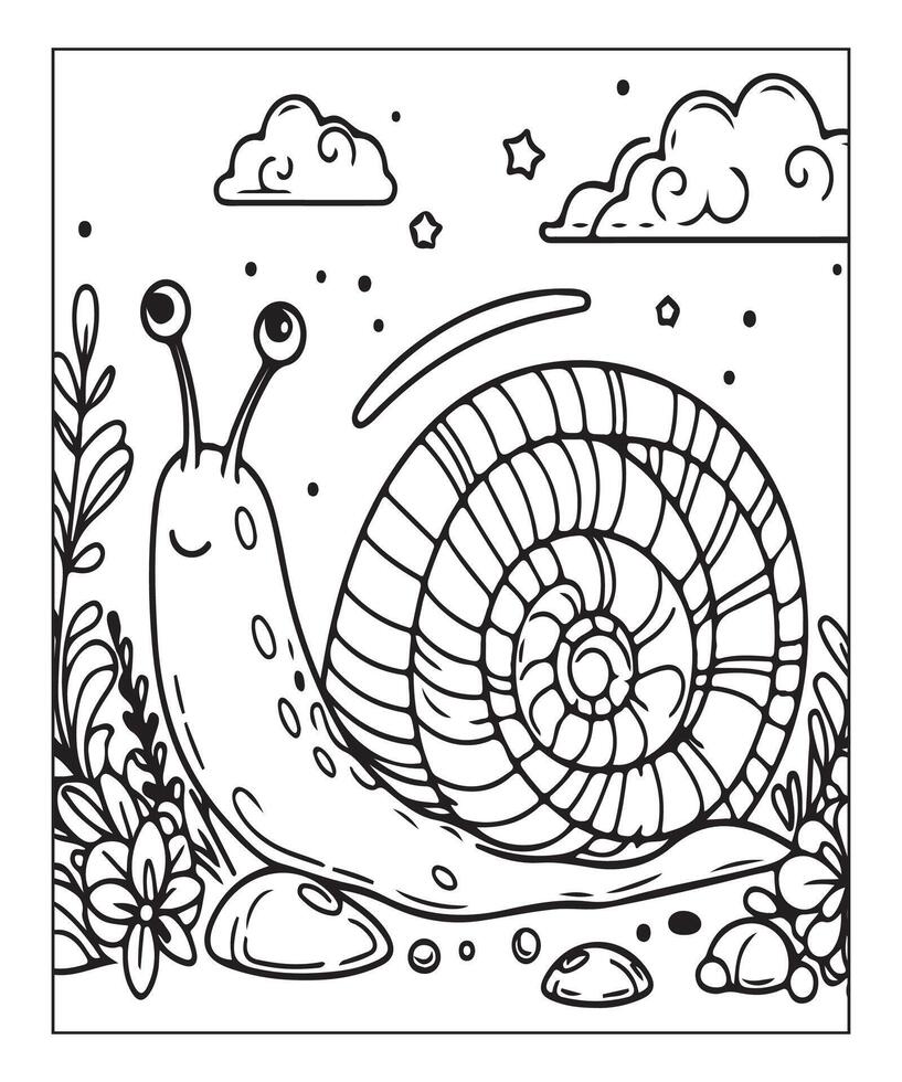 AI generated snail coloring page for kids vector