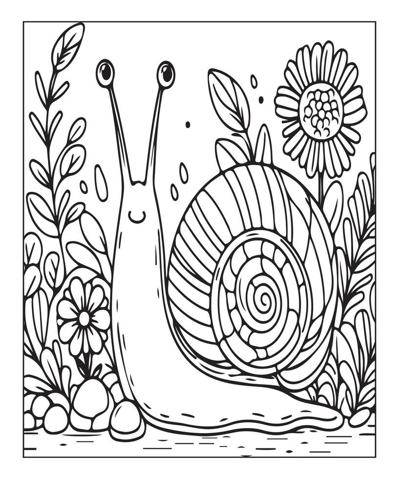 AI generated snail coloring page for kids vector