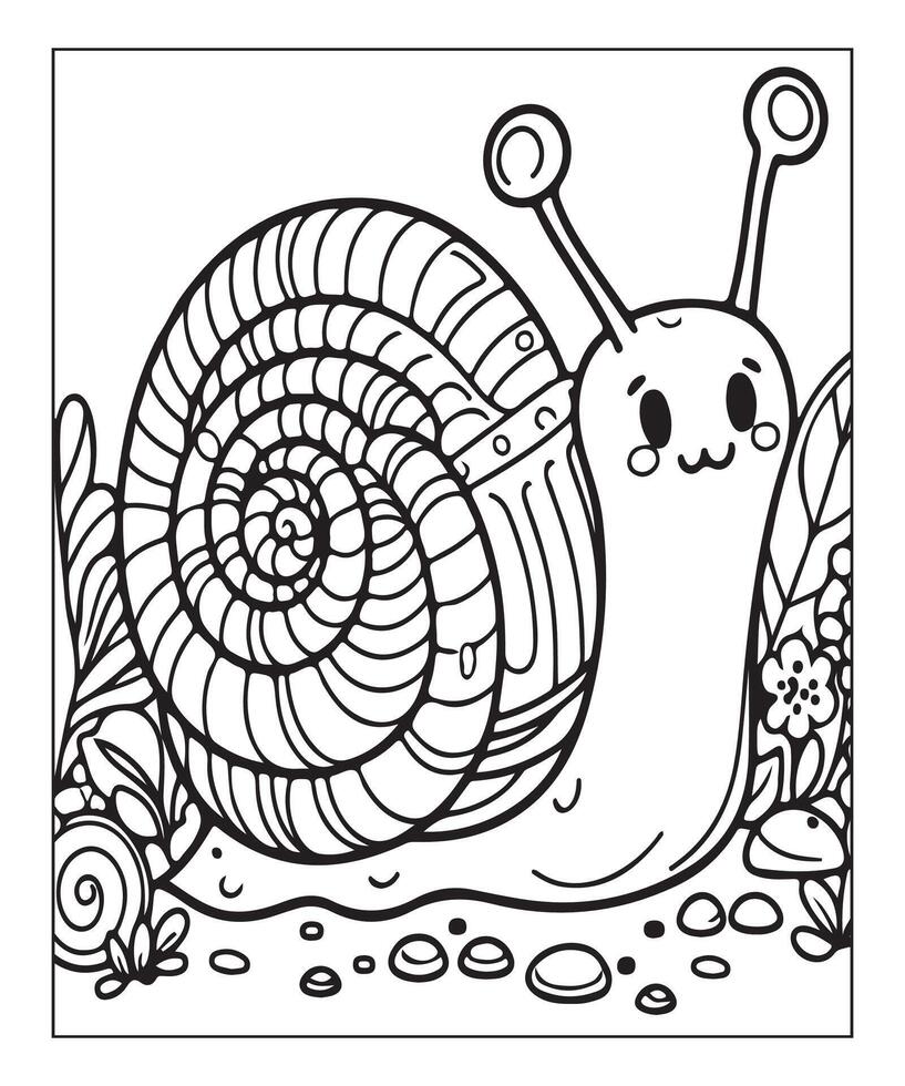AI generated snail coloring page for kids vector