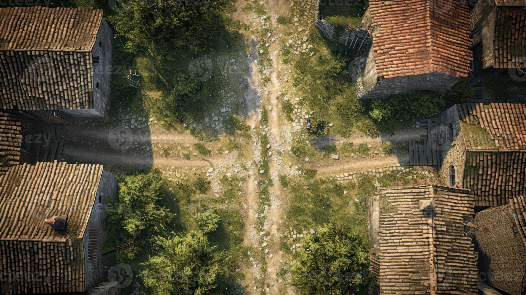AI generated RPG battle map. Fantasy battlefield illustration, cartography medieval town location. Hobby roleplaying. AI generated photo