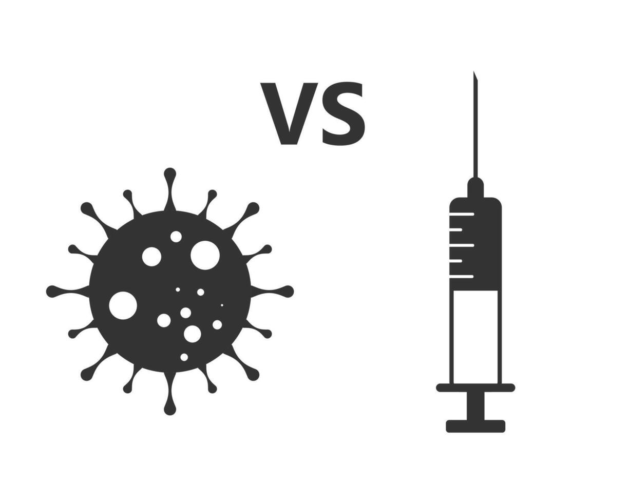 coronavirus peleando en contra vacuna jeringuilla. vector ilustración.