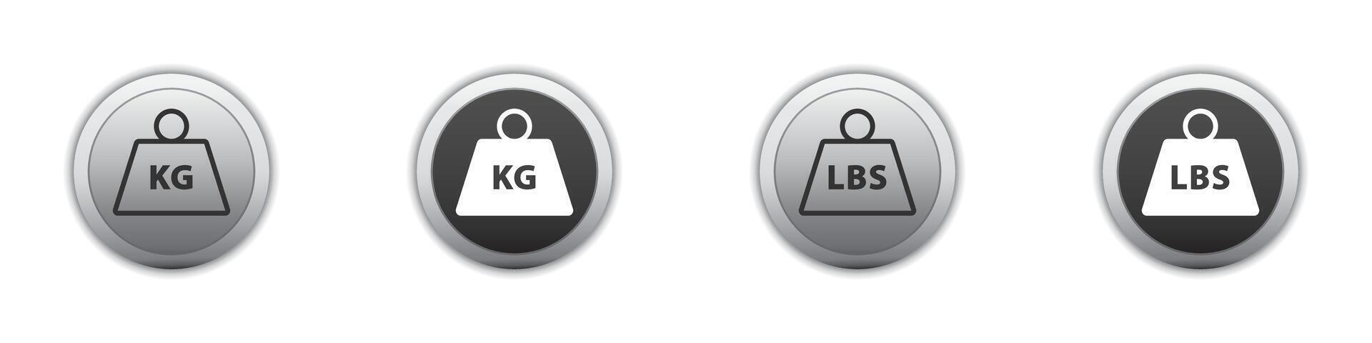 Set of Simple kg and lbs weight icon. Unit of imperial pound mass constant. Vector illustration.