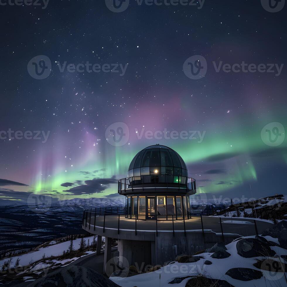 AI generated Northern lights observatory, natures spectacle, colors dancing photo