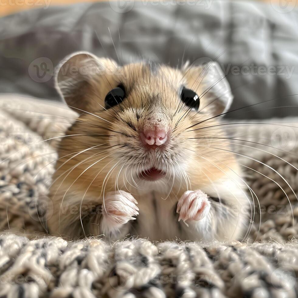 AI generated Endearing hamster, tiny paws, whiskers of curiosity photo