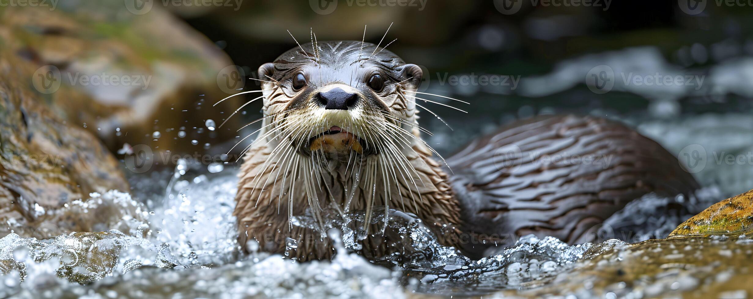 ai generado inquisitivo nutria, juguetón espíritu, ríos alegre bailarín foto