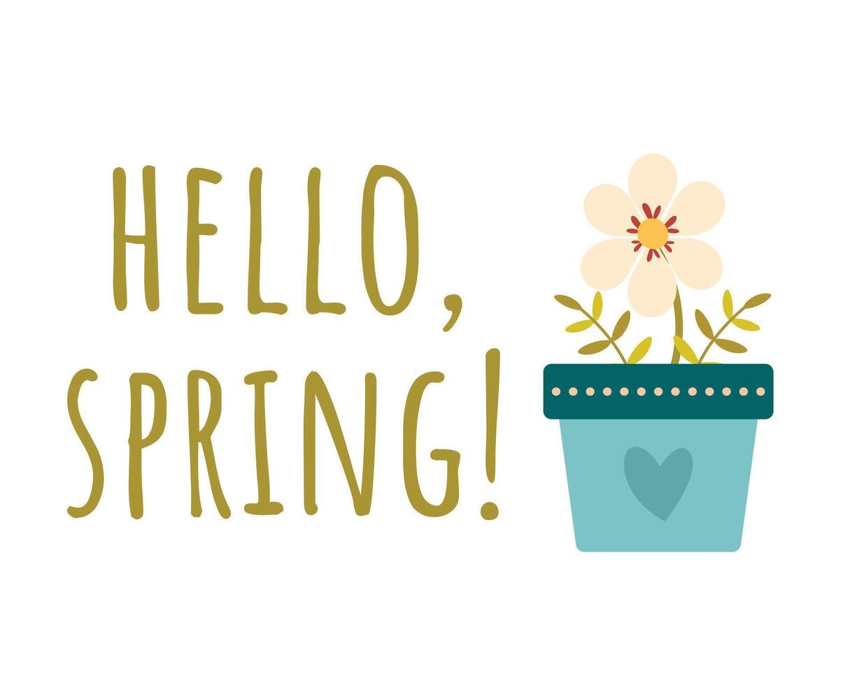 Pot with spring flowers vector