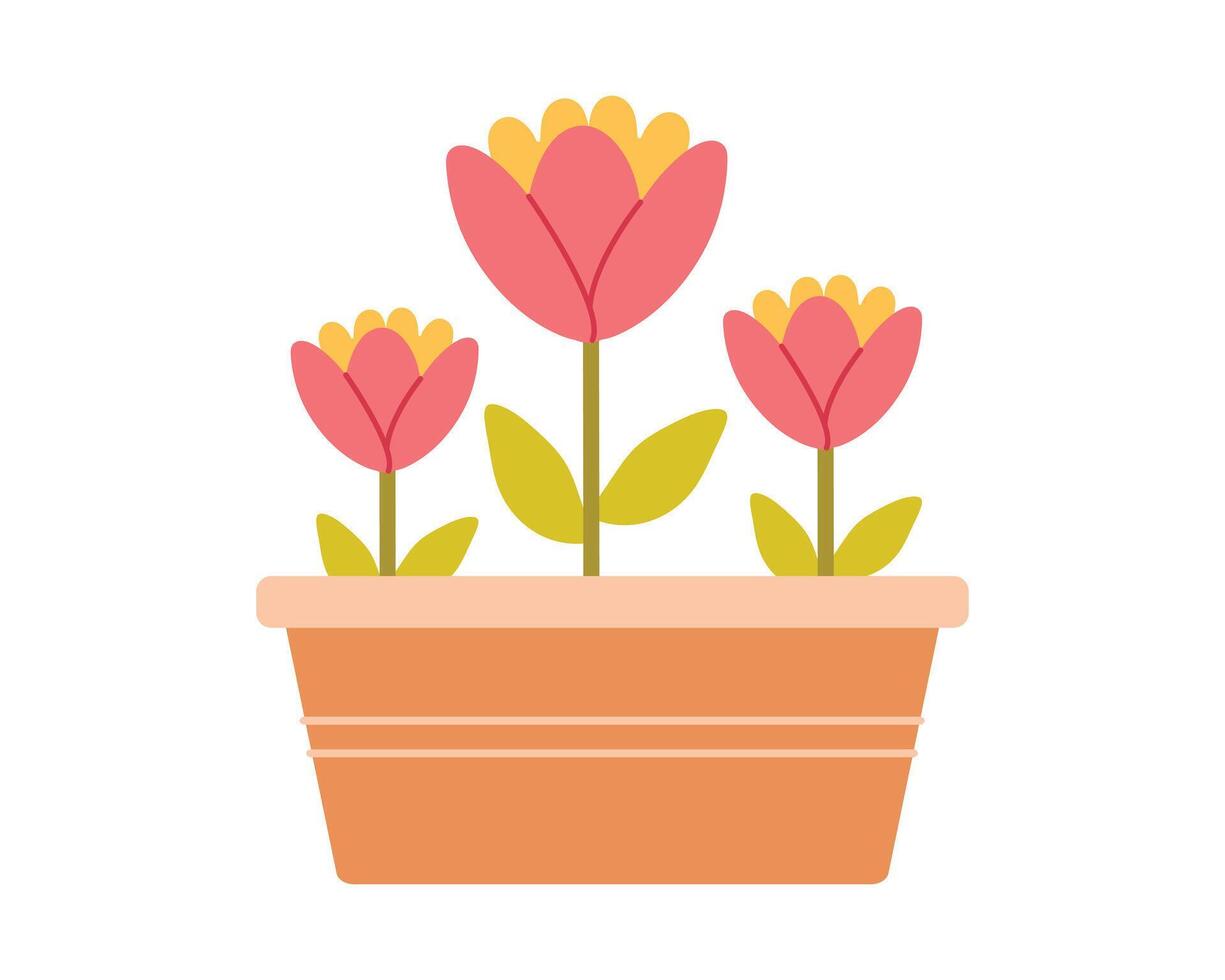 Pot with spring flowers vector