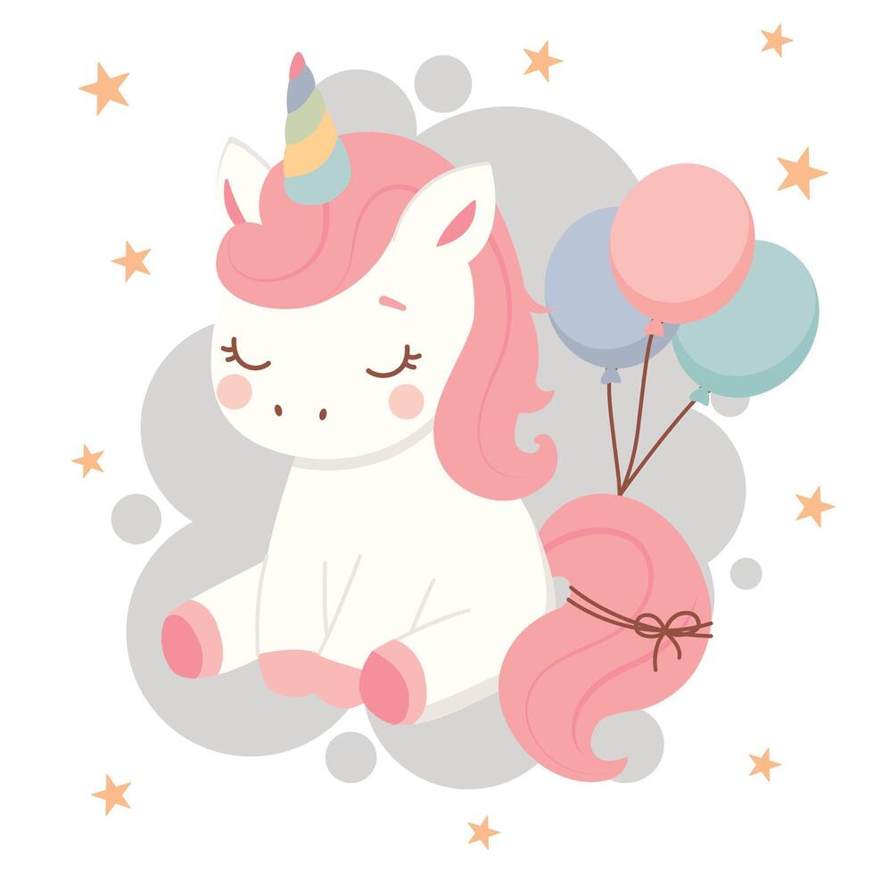 Cute unicorn sitting on the cloud vector