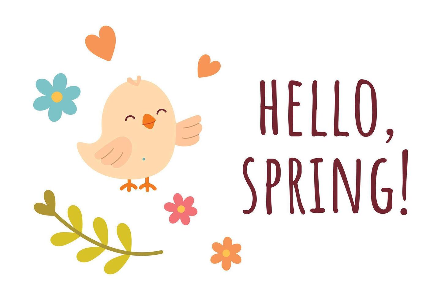Bird with spring flowers vector