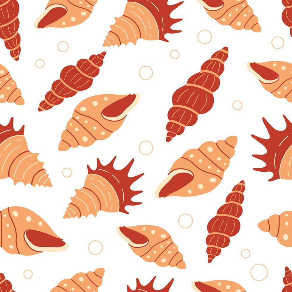 Seashells seamless pattern. Trendy background of seashells for wrapping paper, web, textile. Marine decoration. vector