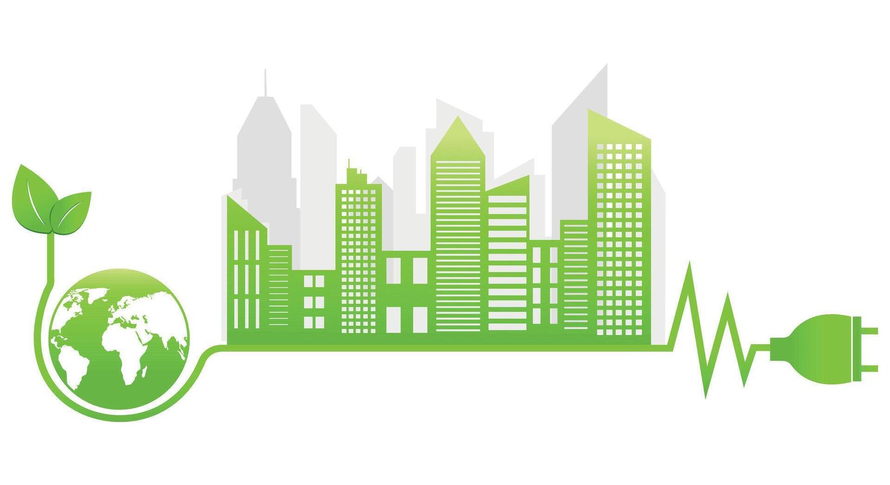 ecología concepto, el mundo es en el energía ahorro ligero bulbo verde, vector ilustración. verde eco ciudad