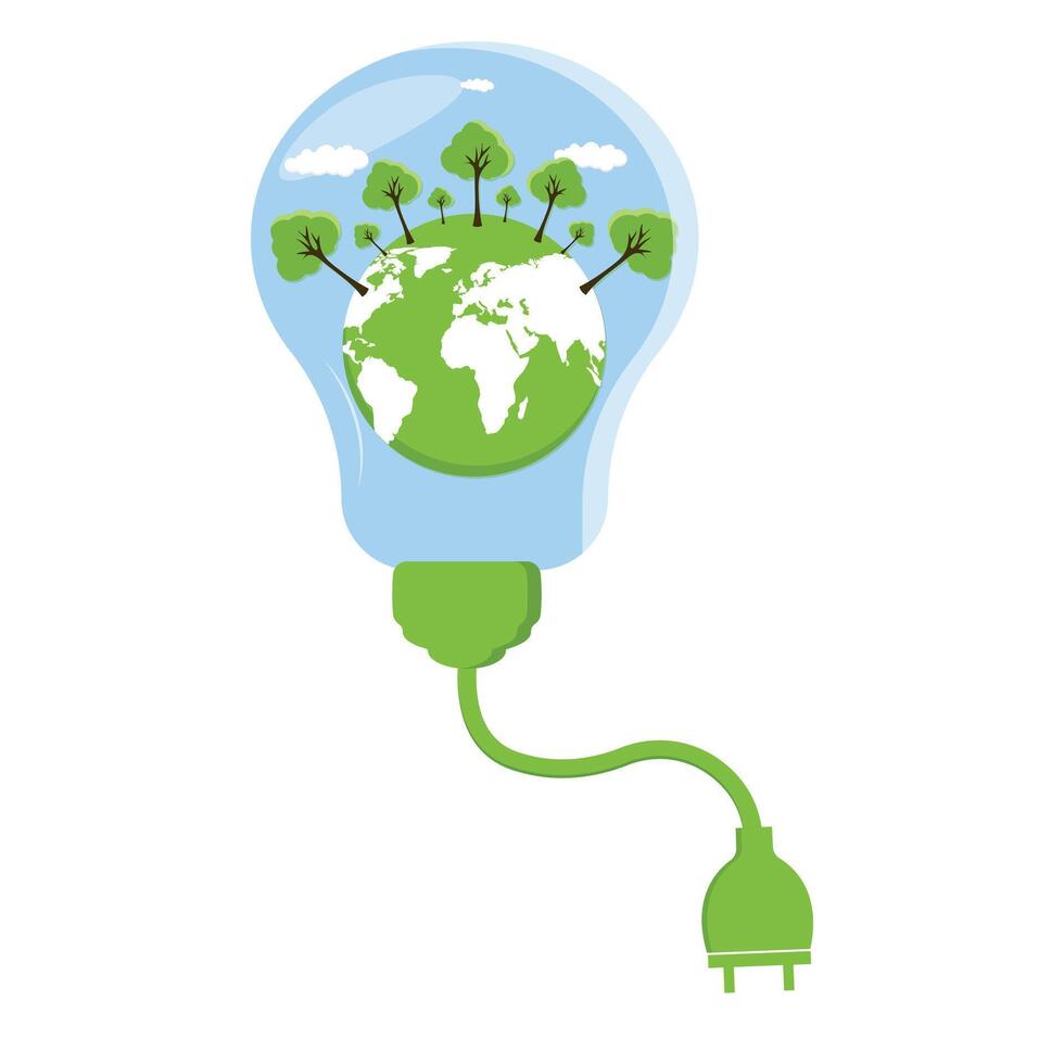 Ecology concept,the world is in the energy saving light bulb green,vector illustration. green eco city vector