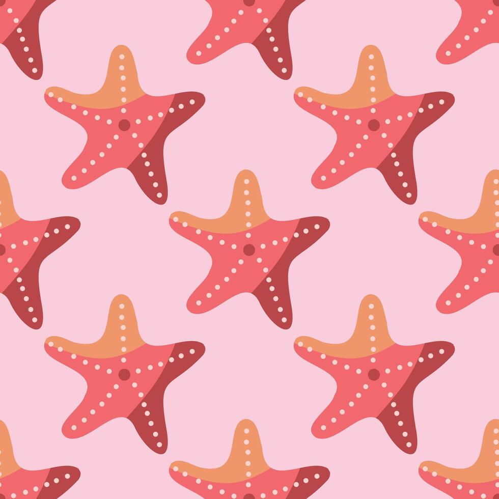 Hand-drawn colored Starfish seamless pattern in flat style, ocean aquatic underwater vector. Vector illustration.