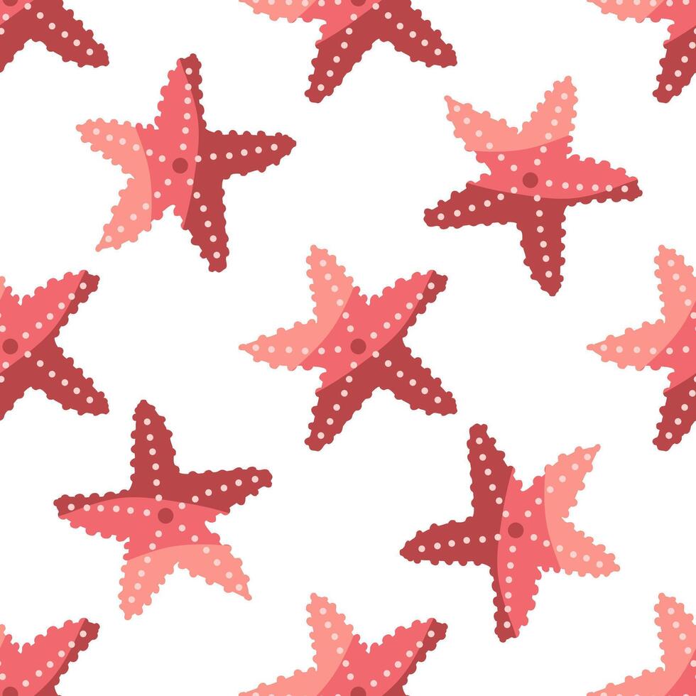 Hand-drawn colored Starfish seamless pattern in flat style, ocean aquatic underwater vector. Vector illustration.