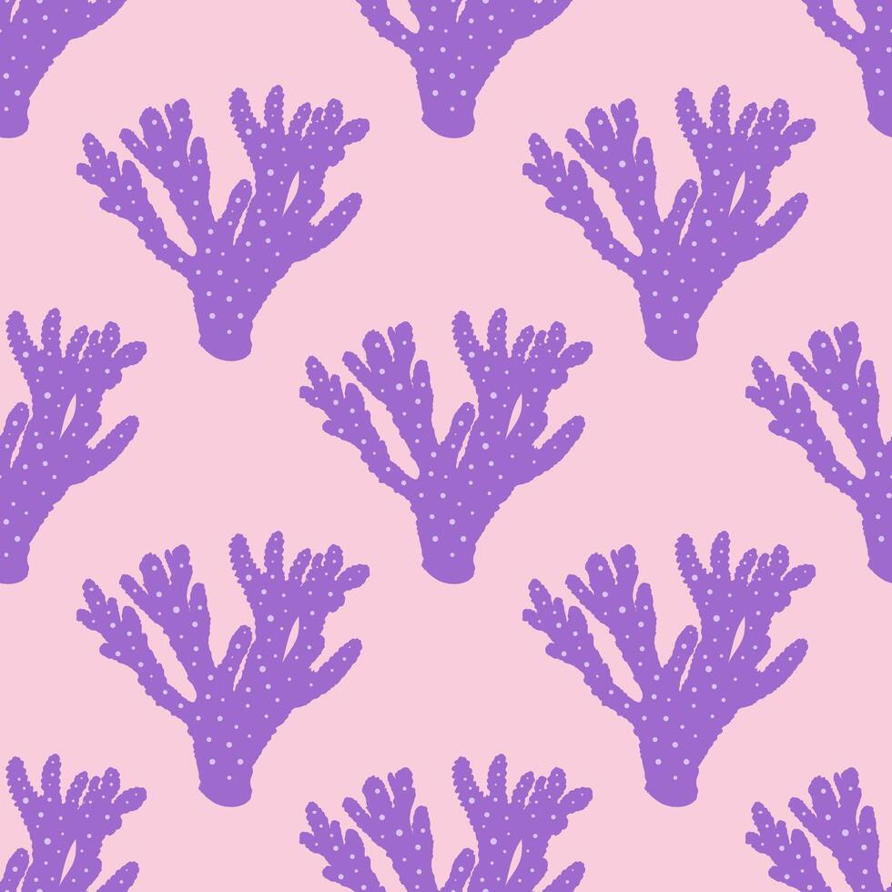 Hand-drawn flat coral seamless pattern. Underwater tropical reef element. Vector design isolated on white background.