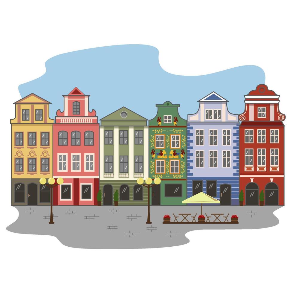 Old buildings on a beautiful street in the historical district of Prague1 vector