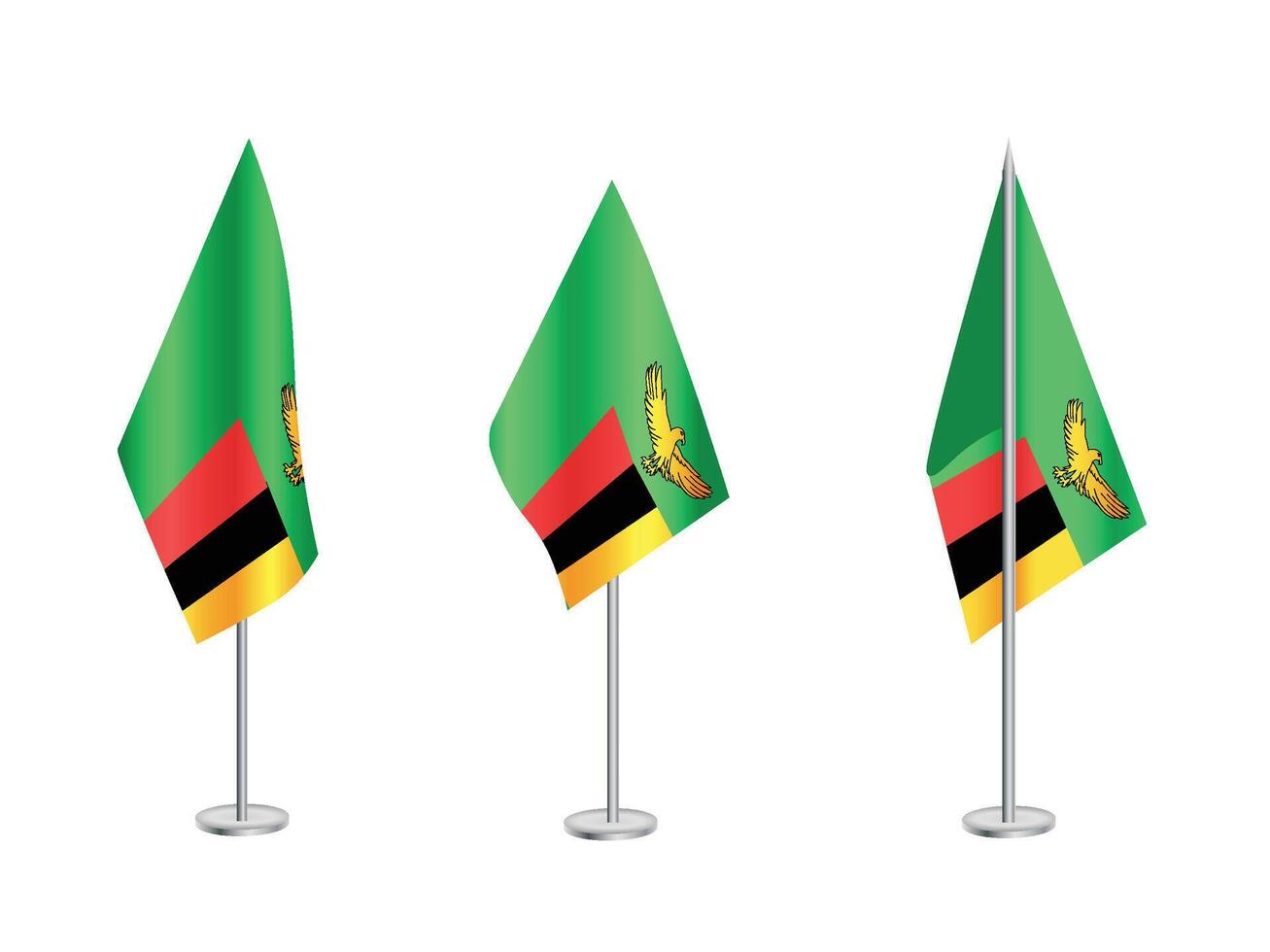 Flag of Zambia with silver pole.Set of Zambia's national flag vector