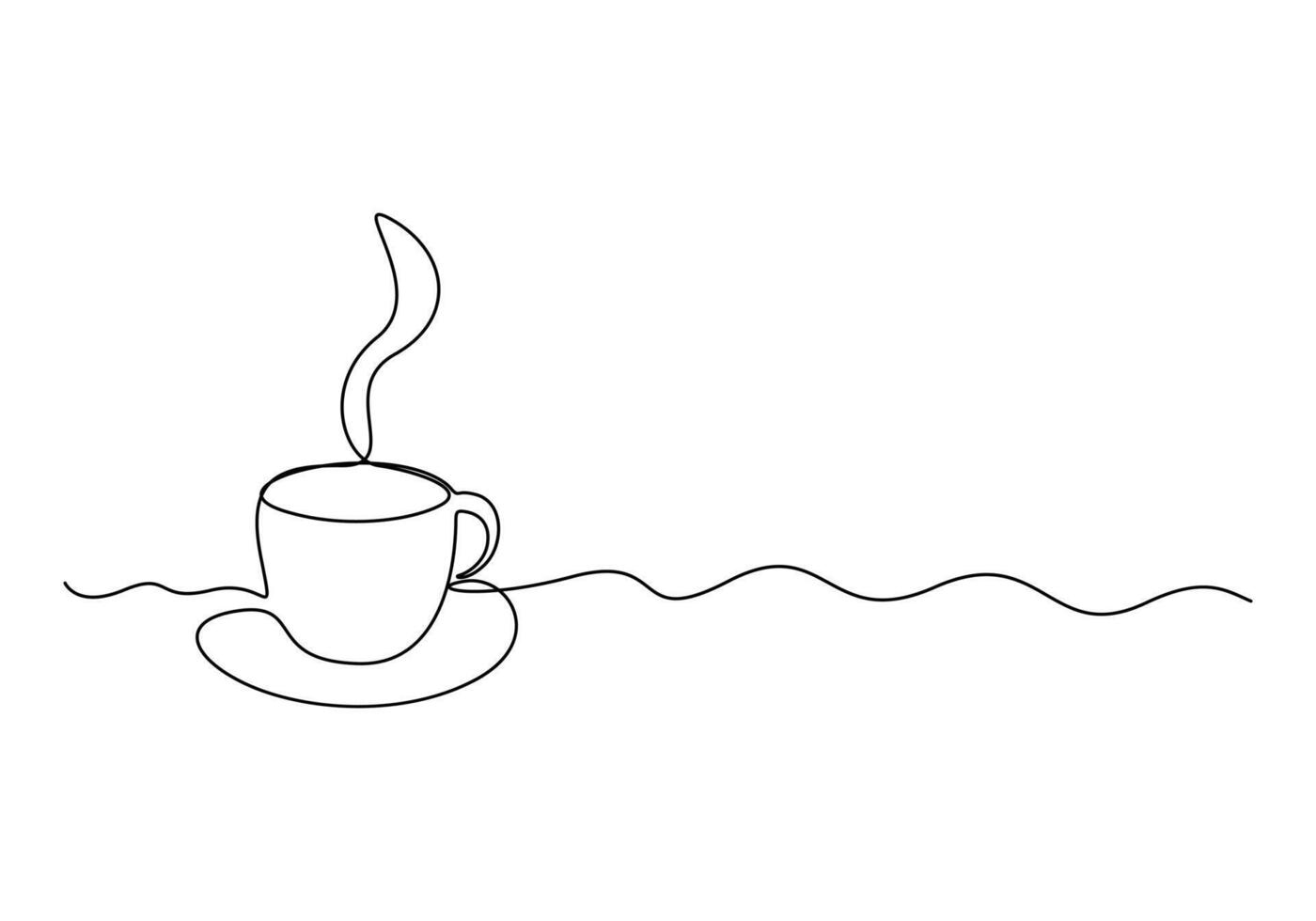 Coffee or tea cup one continuous line drawing hot drink with steam vector illustration