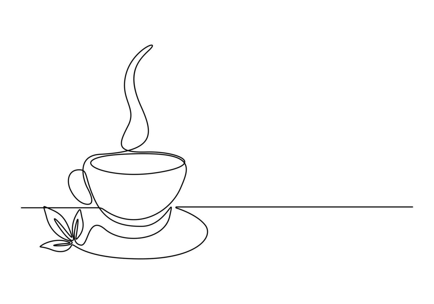 Coffee or tea cup one continuous line drawing hot drink with steam vector illustration