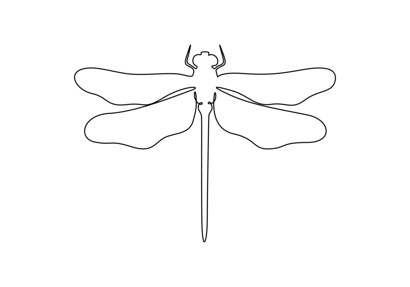 Continuous one line drawing of cute dragonfly vector illustration. Pro vector