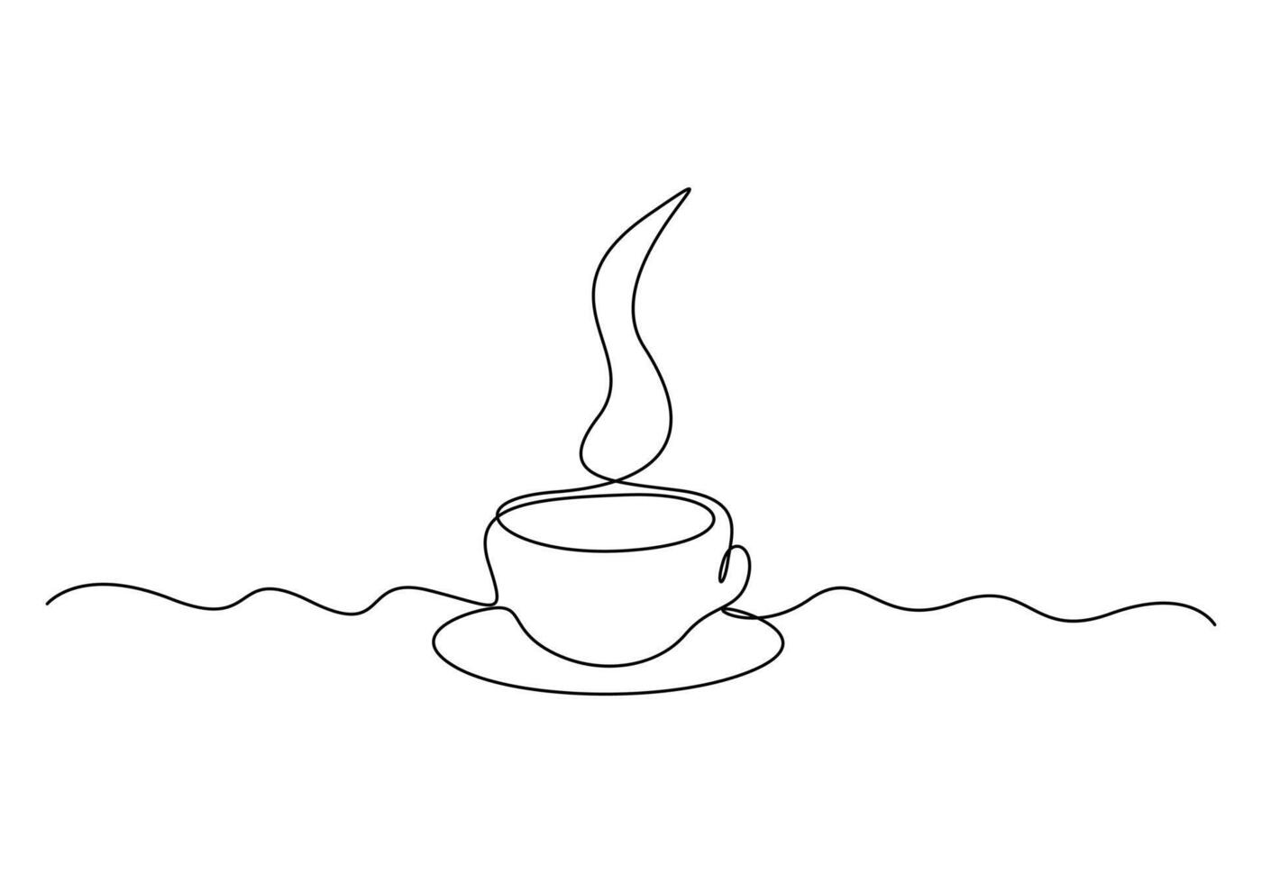 café o té taza uno continuo línea dibujo caliente bebida con vapor vector ilustración