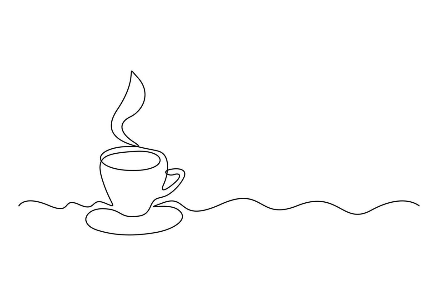 Coffee or tea cup one continuous line drawing hot drink with steam vector illustration