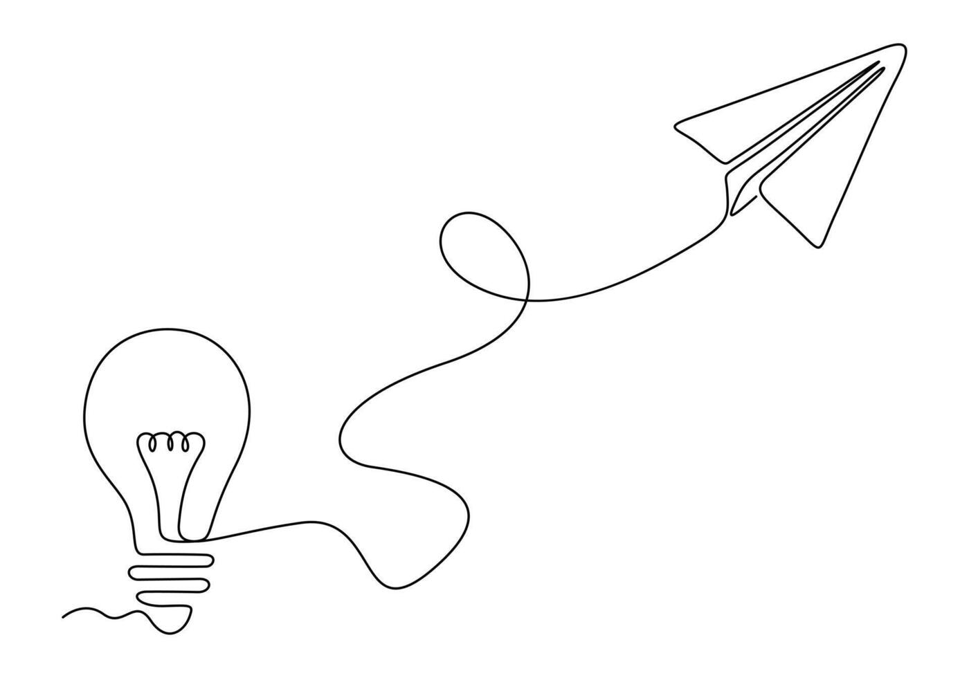 Simple light bulb and airplane continuous one line drawing vector illustration