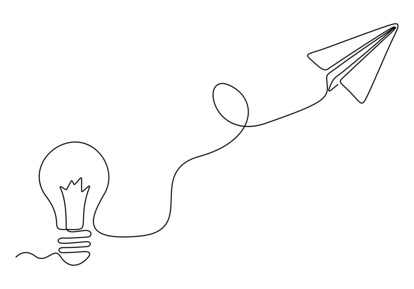 Simple light bulb and airplane continuous one line drawing vector illustration