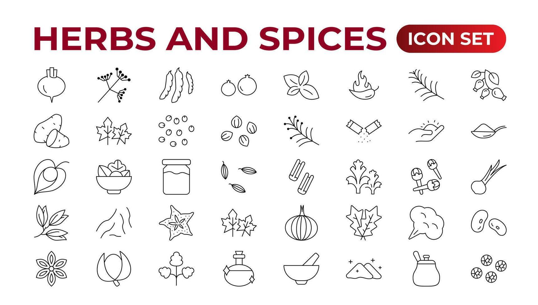 Herbs and spices - minimal thin-line web icon set. Outline icons collection. Spices, condiments, and herbs.Condiment icons set. Outline icon set. vector